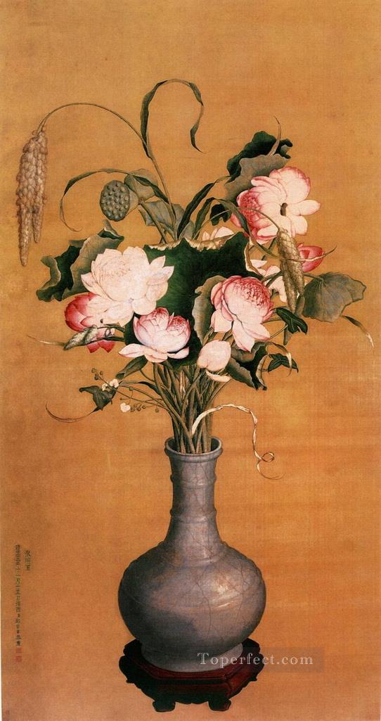 Lang shining flowers traditional Chinese Oil Paintings